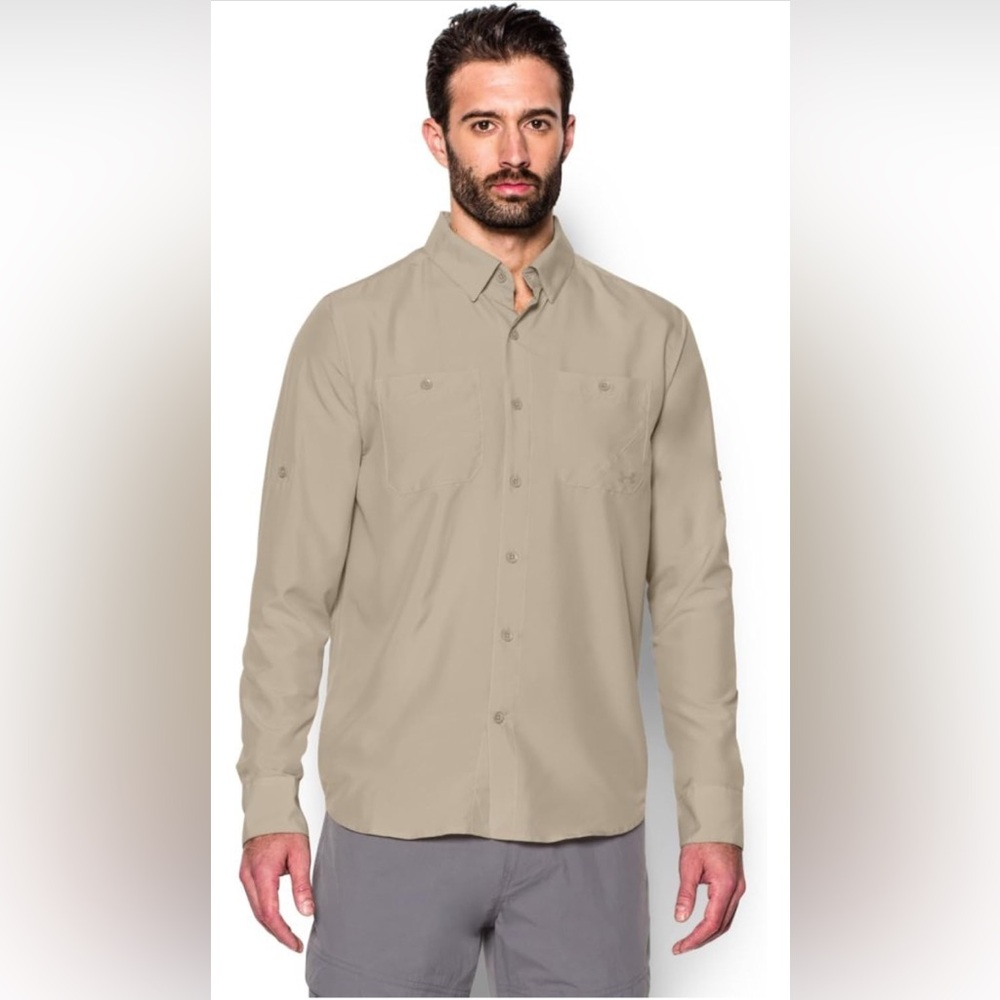 EUC Men’s Under Armour Chesapeake 2 Desert Sand Long Sleeve Shirt 1275065 SZ XXL
